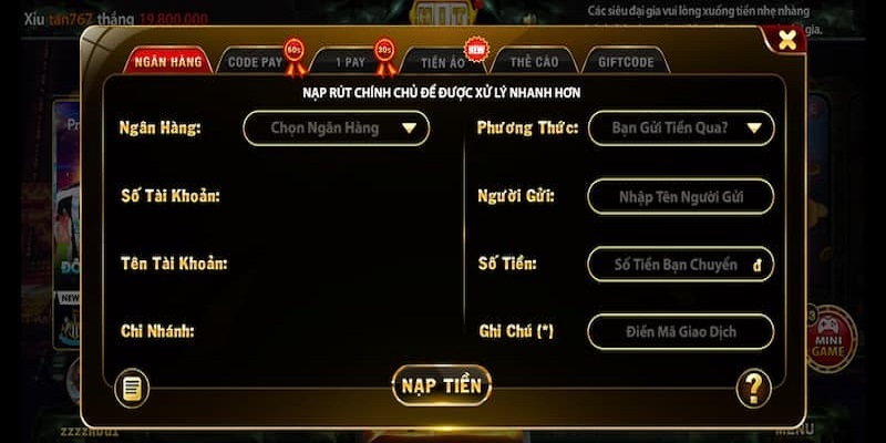 Hướng dẫn nạp tiền Hitclub với từng hình thức